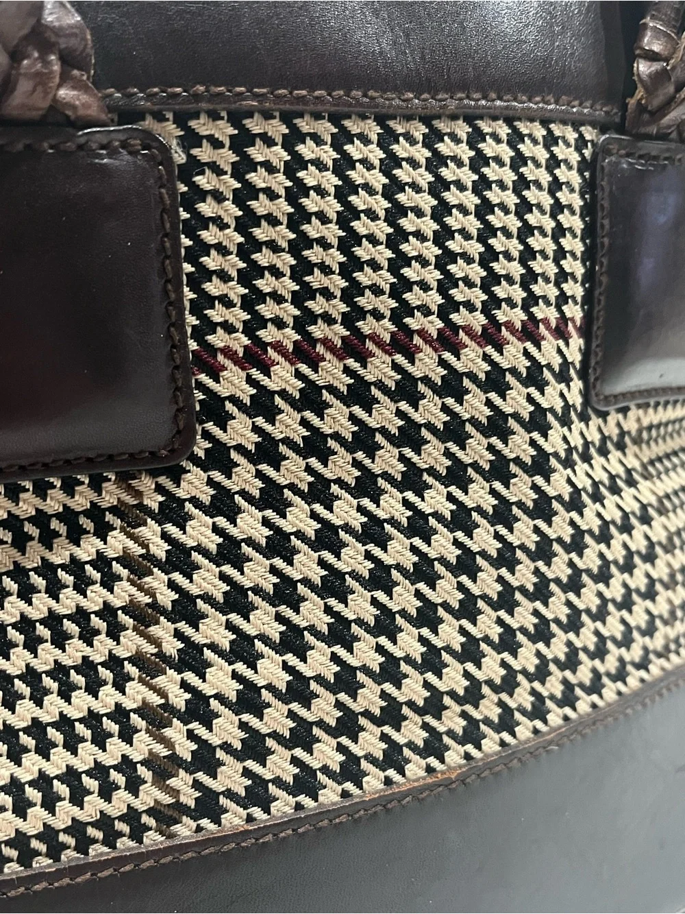 Ralph Lauren Heather Glen Houndstooth Tote with Leather Trim & Braided Strap